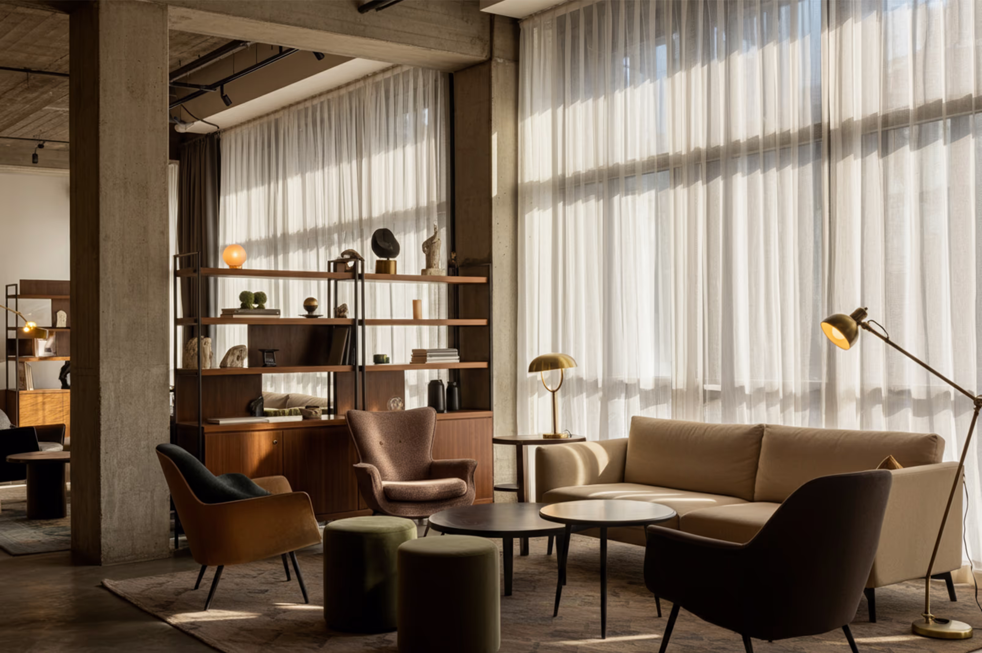 Residents’ co-working lounge with city views at Cascade apartments, London
